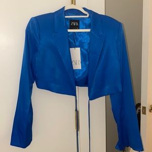 Cropped wrap around royal blue top